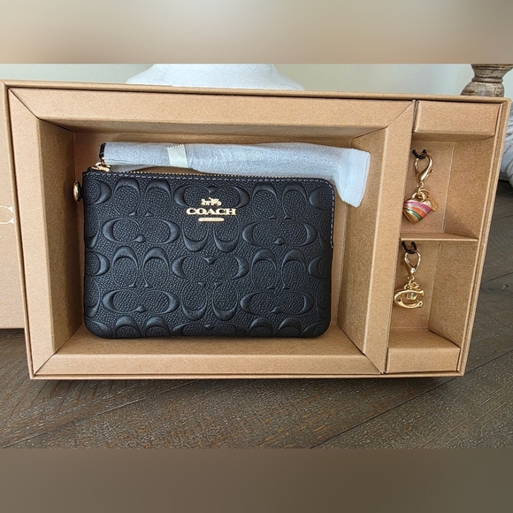 Coach Handbags - Coach Signature Leather Wristlet Gift Set With Heart And "C" Charms - New In Box